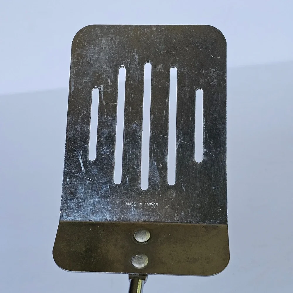 Vintage Stainless Steel Slotted Spatula Wood Handle 15 Inch Kitchen Turner Retro